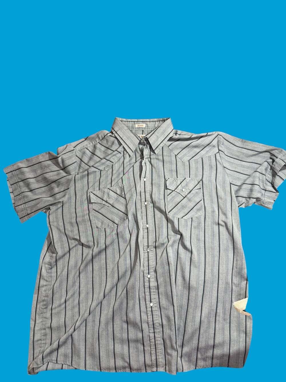 ELY Cattleman 2X Big Man Western Pearl Snap Shirt Gray Striped Short Sleeve
